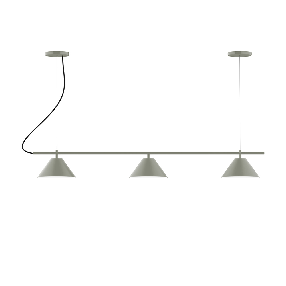 3-Light Linear Pinnacle LED Chandelier with White SJT Cord, Moss Green