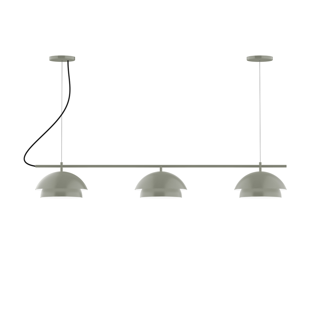 3-Light Linear Nest LED Chandelier with White SJT Cord, Moss Green