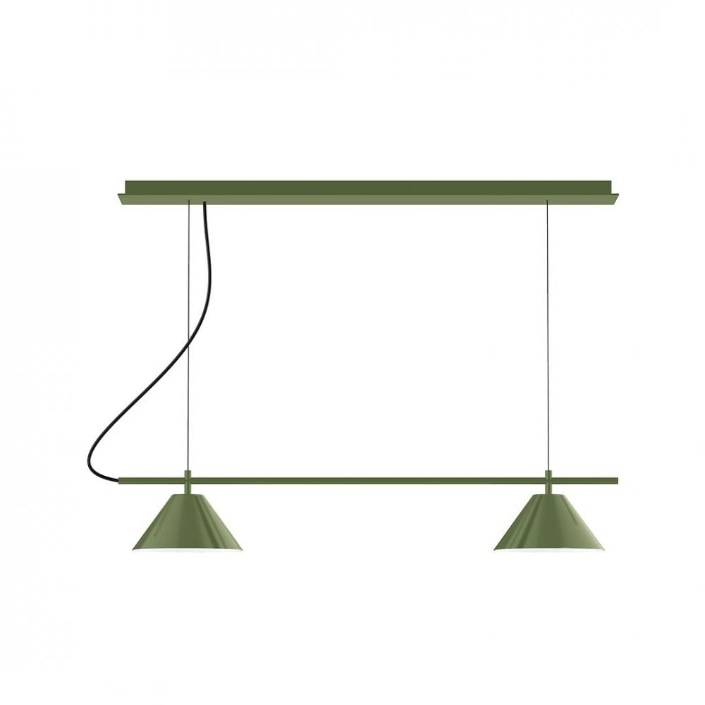 2-Light Linear Nest LED Chandelier with White SJT Cord, Fern Green