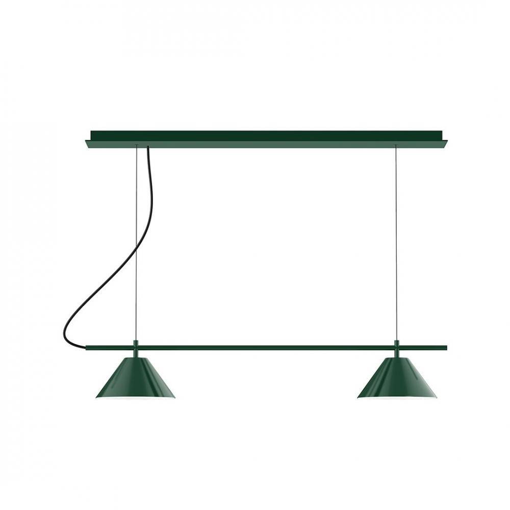 2-Light Linear Nest LED Chandelier with White SJT Cord, Forest Green