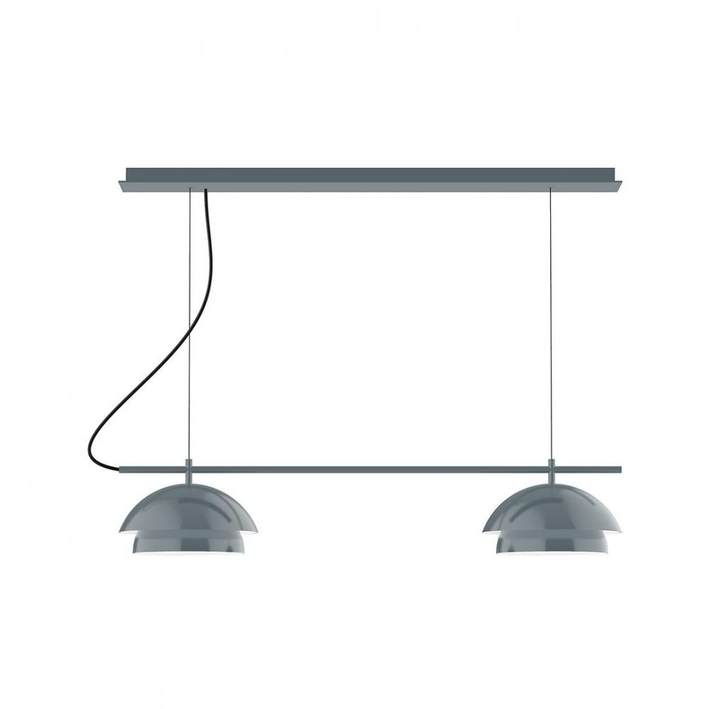 2-Light Linear Axis LED Chandelier with Polished Copper Fabric Cord, Slate Gray