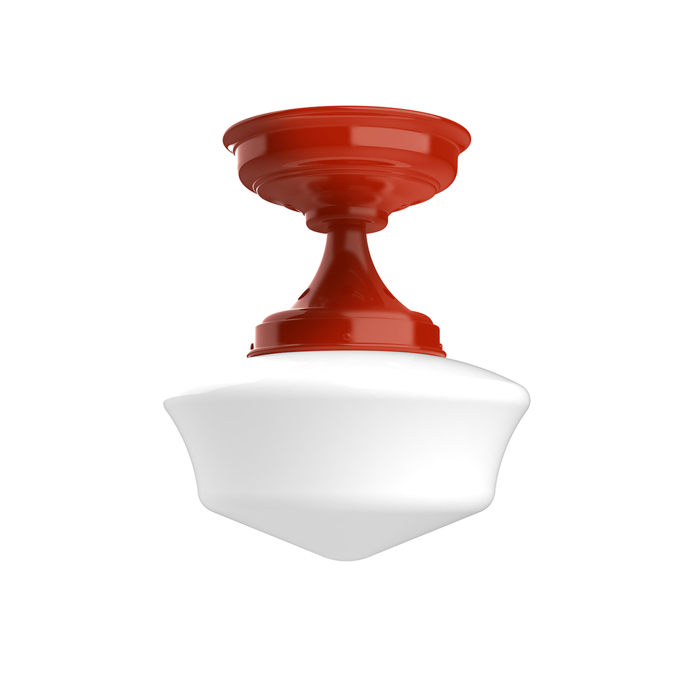 12" Schoolhouse glass, flush mount ceiling light, Vermillion