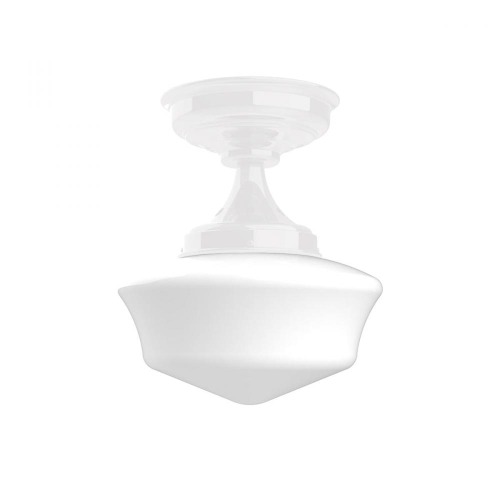 12" Schoolhouse glass, flush mount ceiling light, White