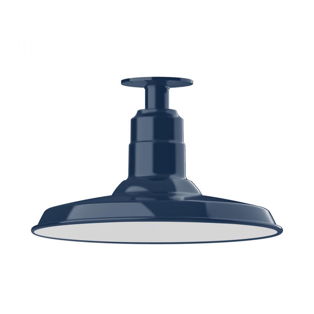 14" Warehouse shade, flush mount ceiling light with wire grill, Navy