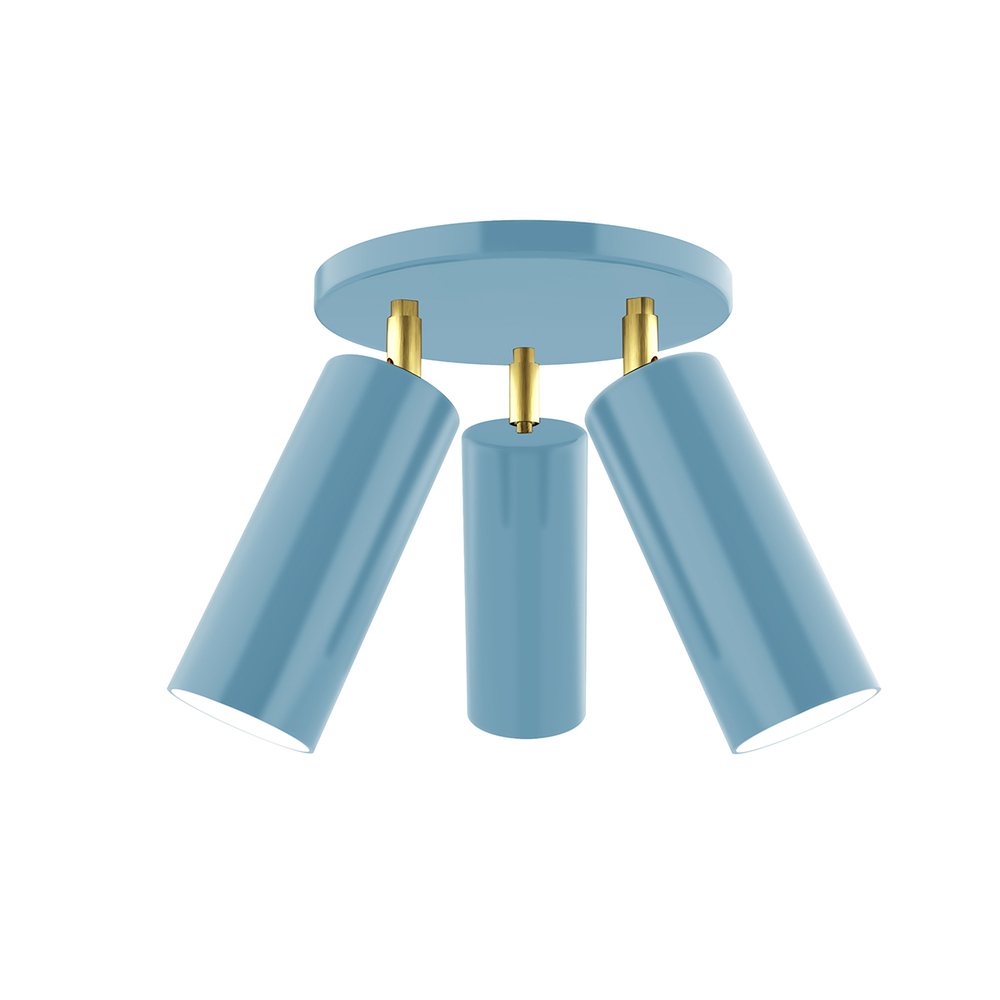Martin 3-light Flush Mount, Light Blue with Brushed Brass Swivels