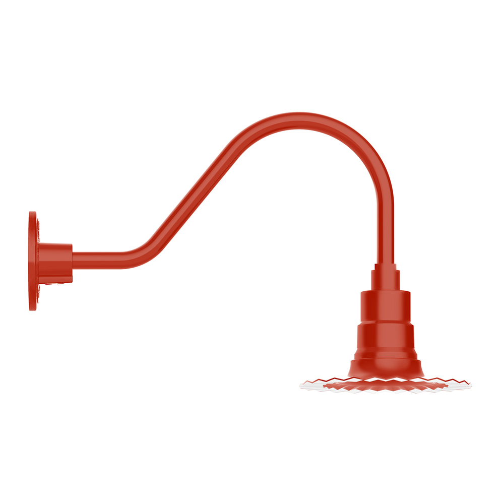8" Radial shade, gooseneck wall mount, Vermillion