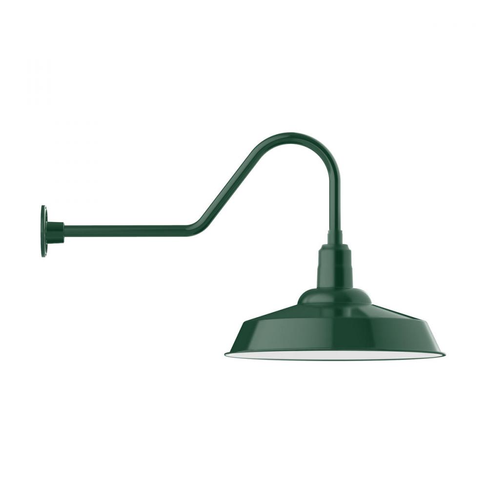 20" Warehouse shade, gooseneck wall mount, decorative canopy cover & clear glass & cast guard
