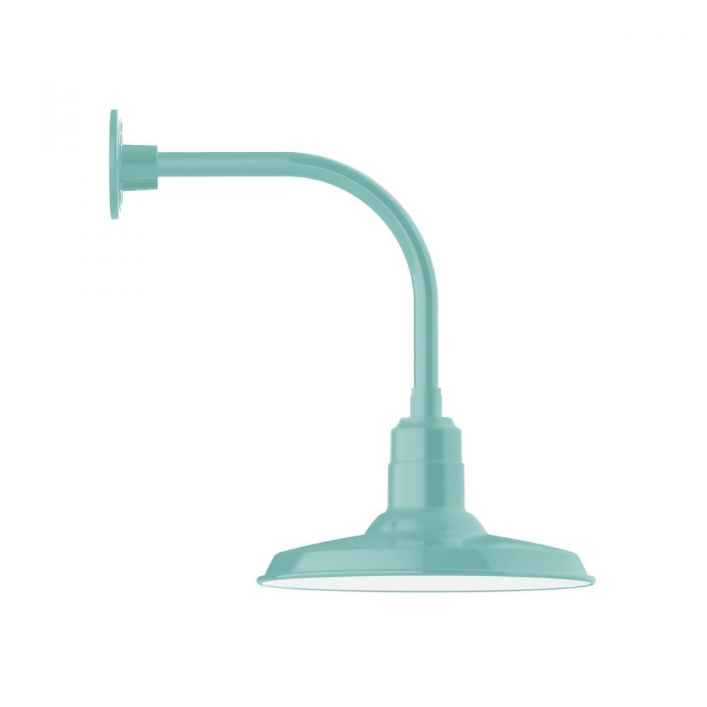 14" Warehouse shade, Curved Arm wall mount, decorative canopy cover & clear glass & cast guard