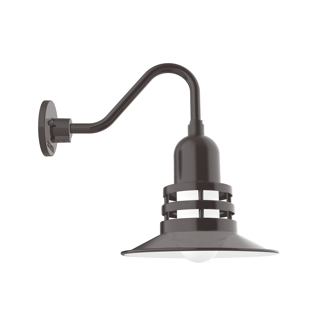 12" Atomic shade, Gooseneck wall mount, Architectural Bronze