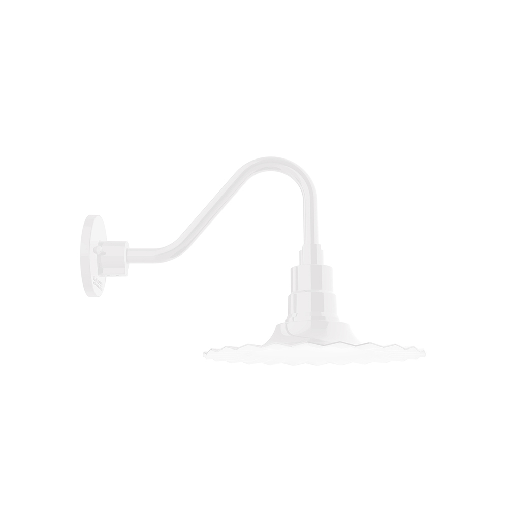 12" Radial shade, Gooseneck wall mount, White