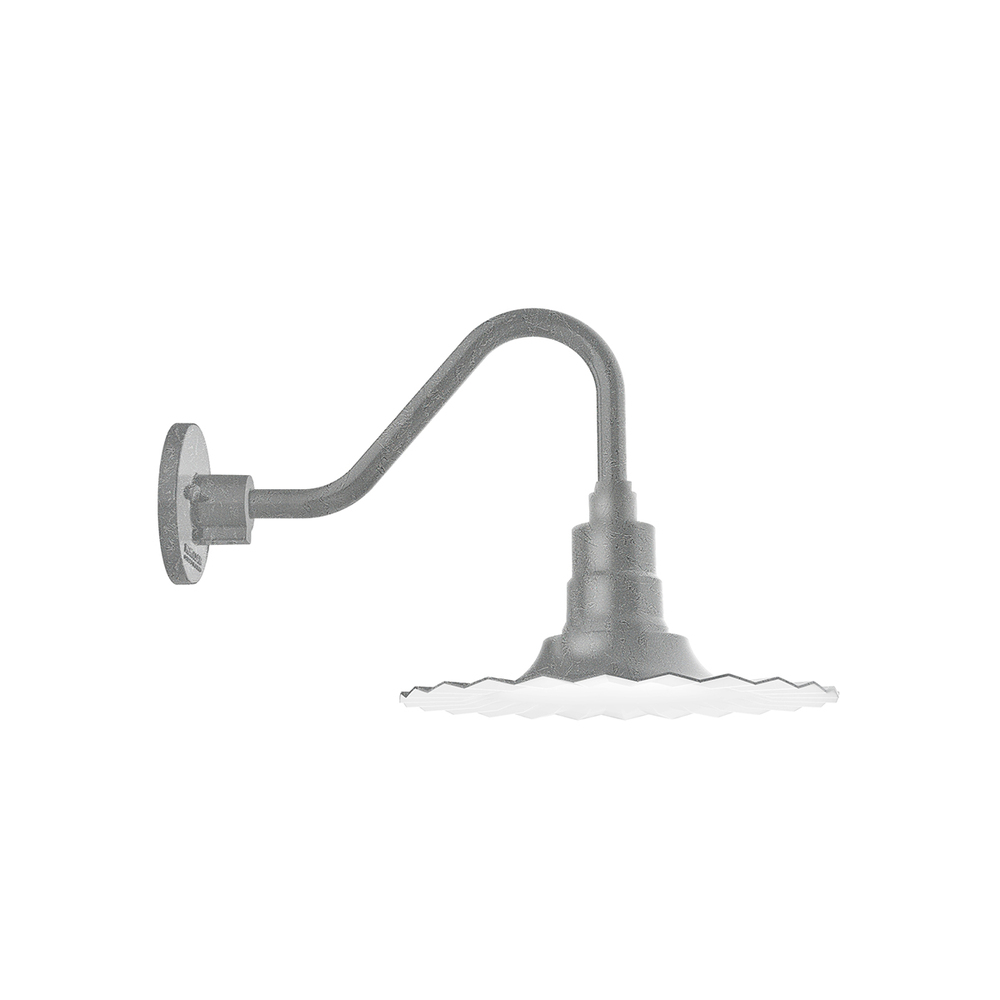 12" Radial shade, Gooseneck wall mount, Painted Galvanized
