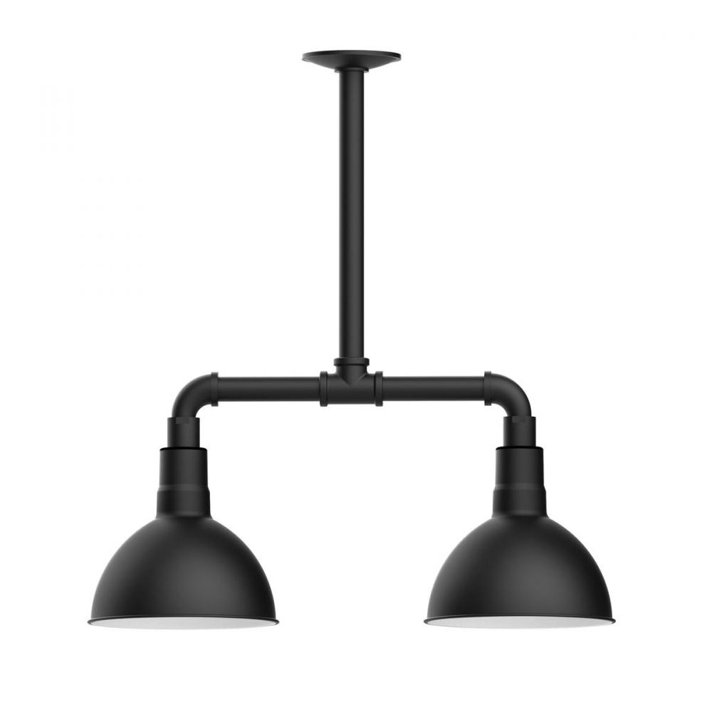 8" Deep Bowl shade, 2-light stem hung pendant with wire grill, Black