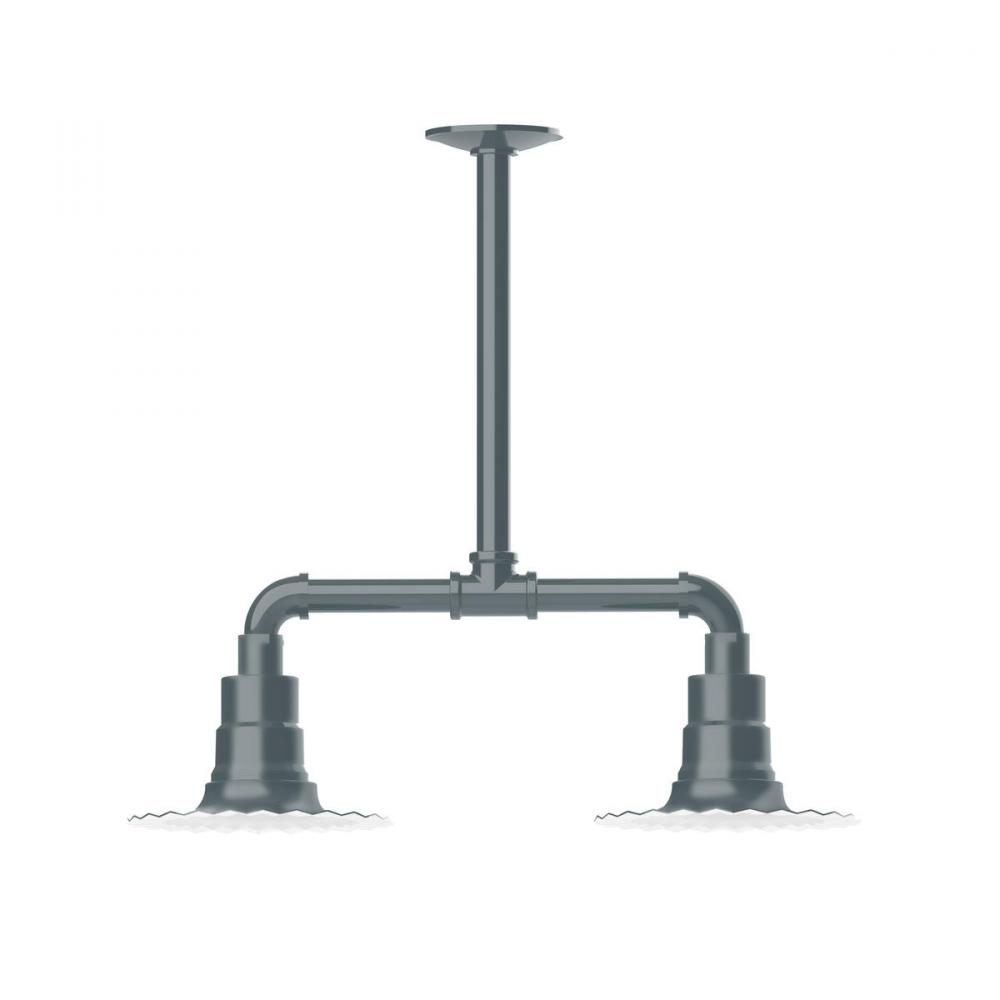 8" Radial shade, 2-light stem hung pendant, Slate Gray