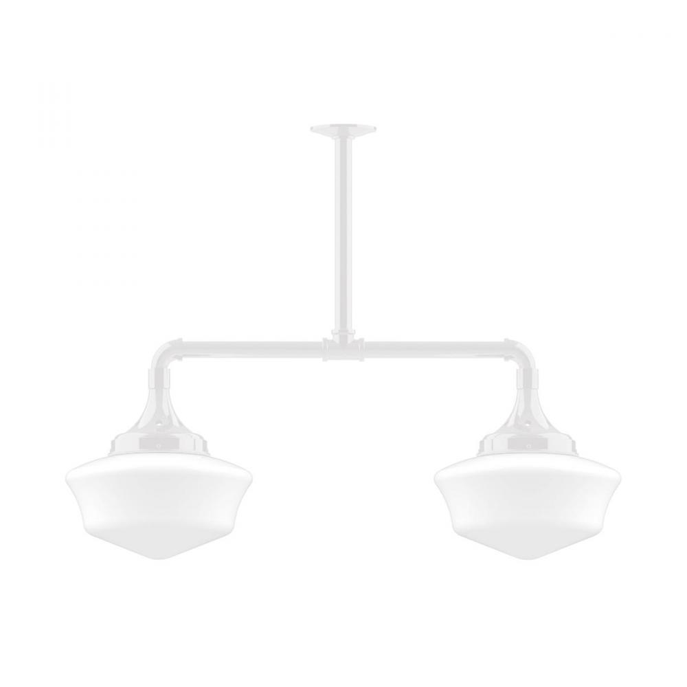 12" Schoolhouse glass, 2-light stem hung pendant, White