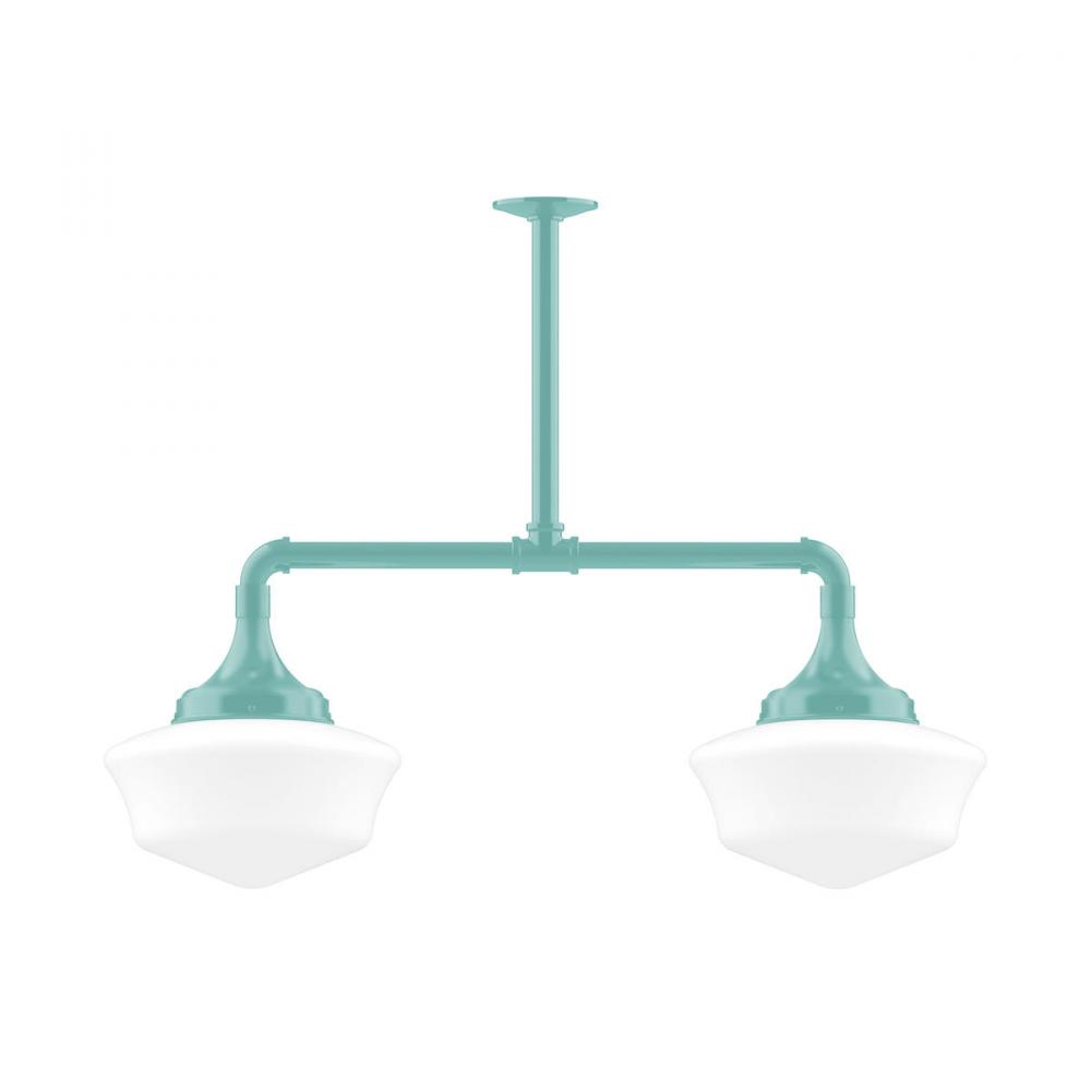 12" Schoolhouse glass, 2-light stem hung pendant, Sea Green