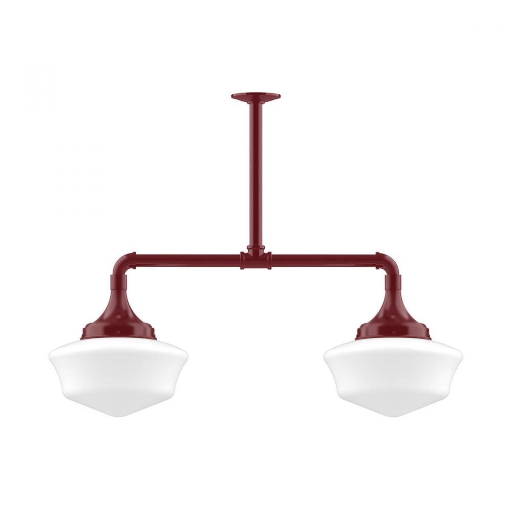 12" Schoolhouse glass, 2-light stem hung pendant, Barn Red