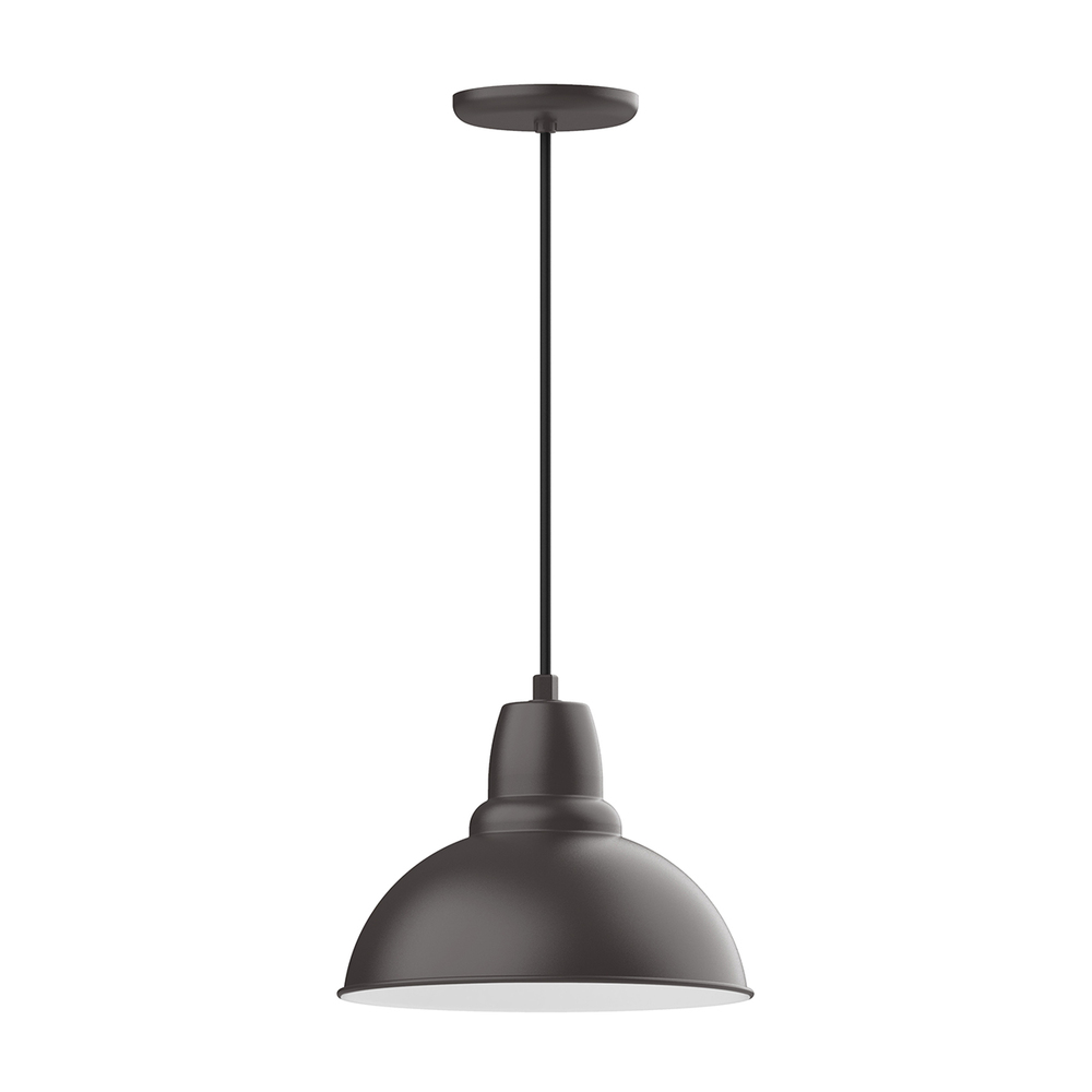 12" Cafe shade, pendant with black cord and canopy, Bronze Matte