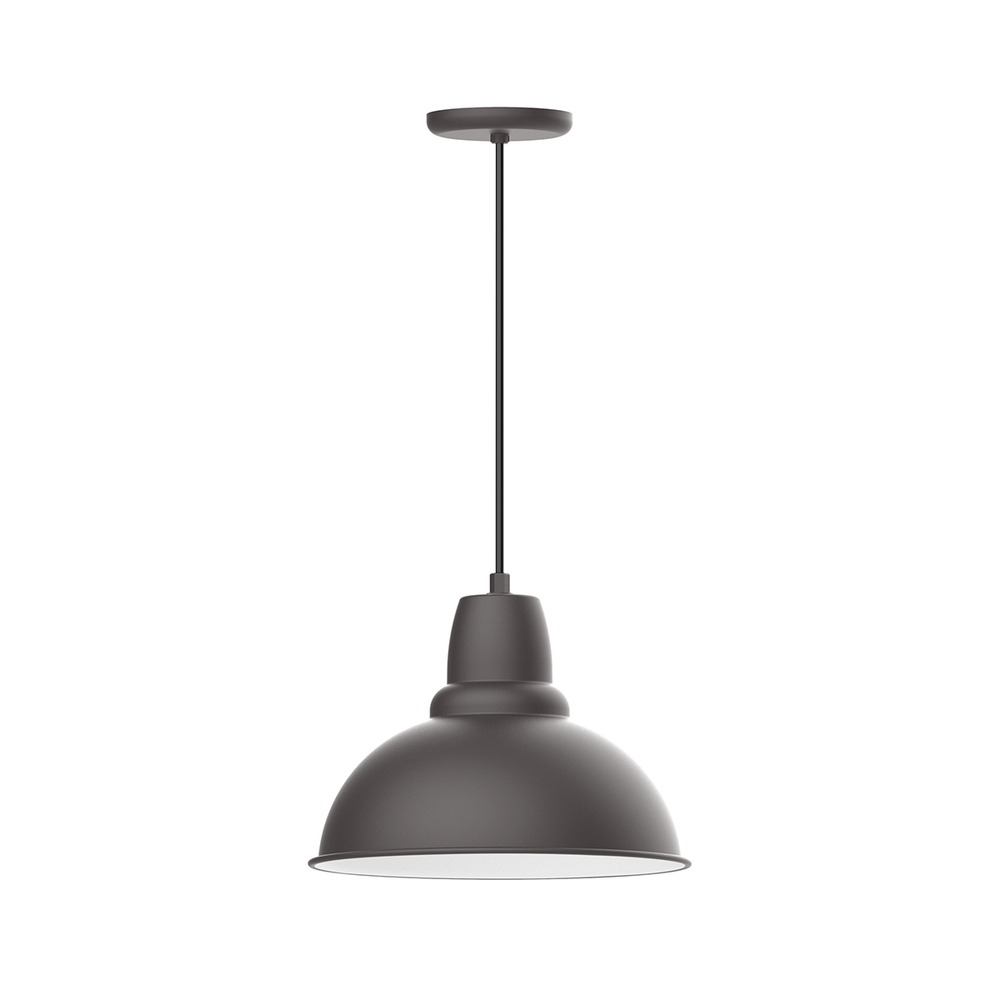 14" Cafe shade, pendant with black cord and canopy, Bronze Matte