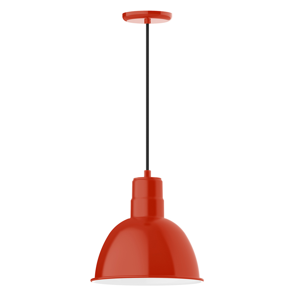 12" Deep Bowl shade, pendant with black cord and canopy, Vermillion