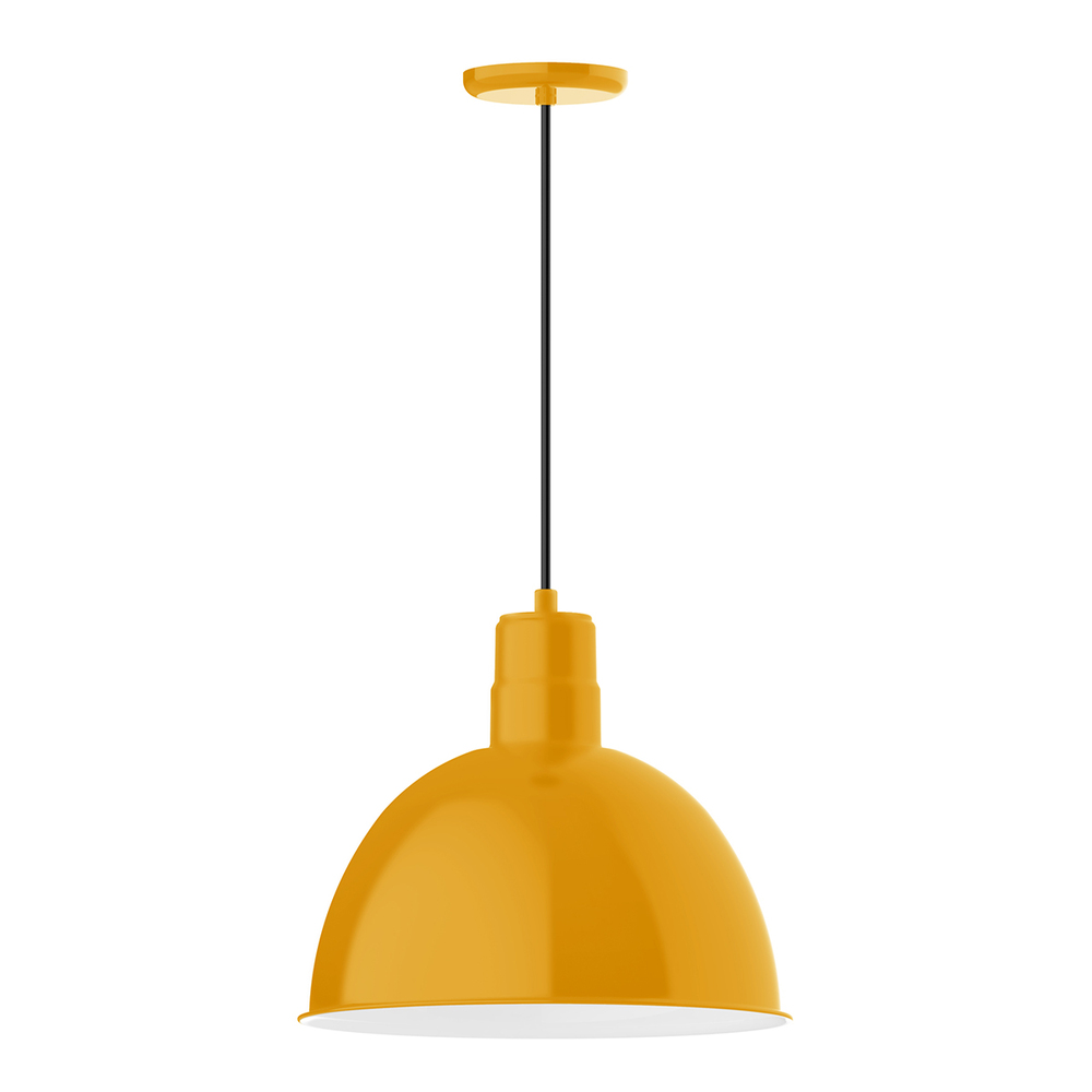 16" Deep Bowl shade, pendant with black cord and canopy, Bright Yellow