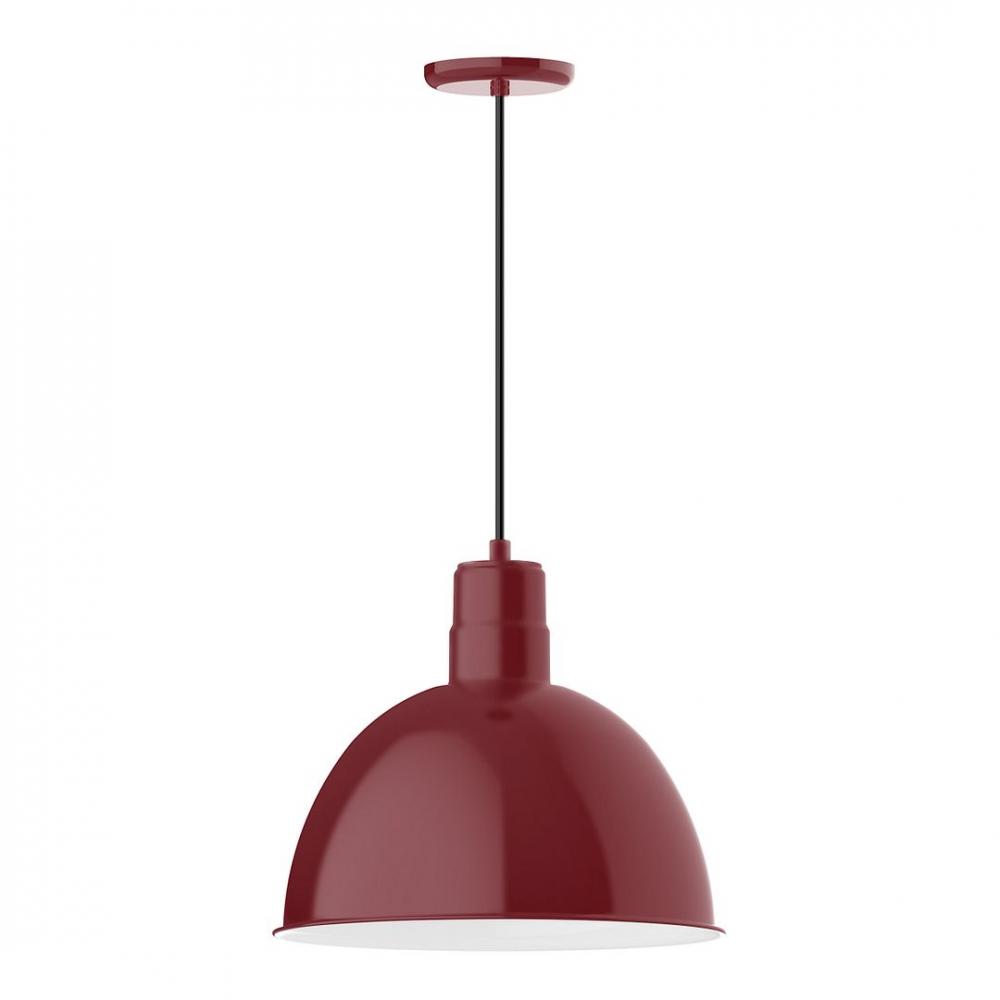 16" Deep Bowl shade, LED Pendant with black and white houndstooth fabric cord and canopy, Barn R