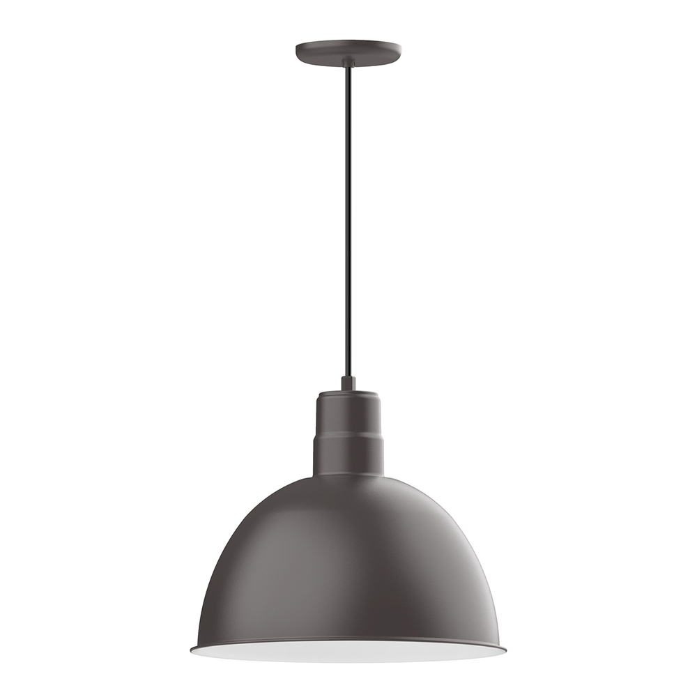 16" Deep Bowl shade, pendant with black cord and canopy, Bronze Matte