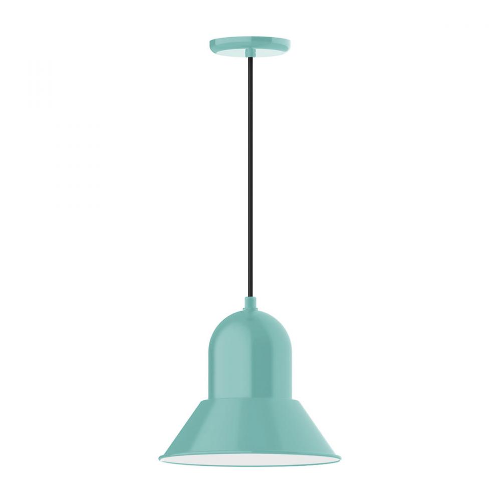 12" Prima shade, pendant with polished copper fabric cord and canopy, Sea Green