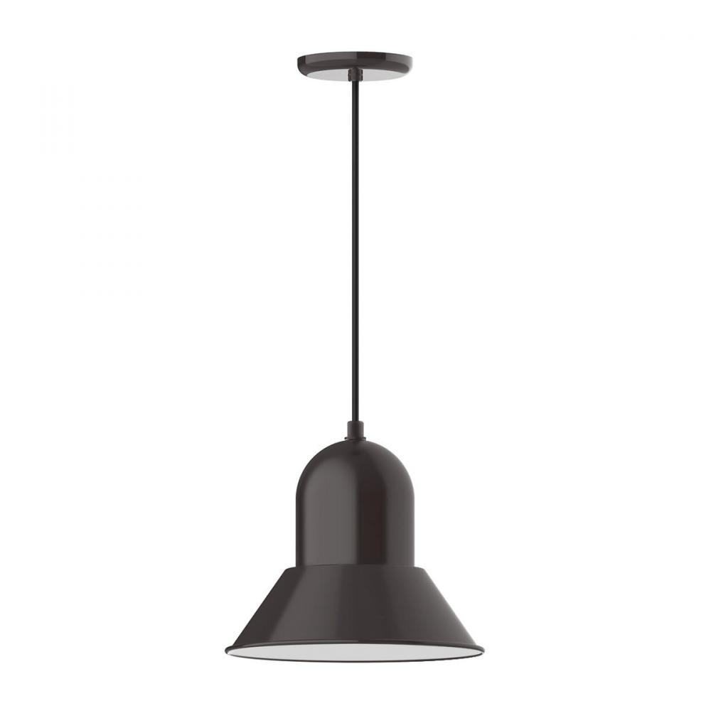 12" Prima shade, pendant with polished copper fabric cord and canopy, Architectural Bronze