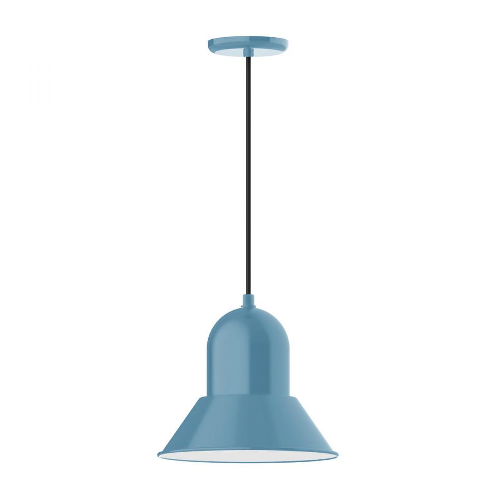 12" Prima shade, pendant with neutral argyle fabric cord and canopy, Light Blue