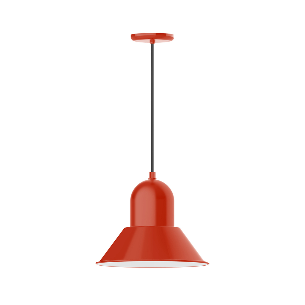 14" Prima shade, pendant with black cord and canopy, Vermillion