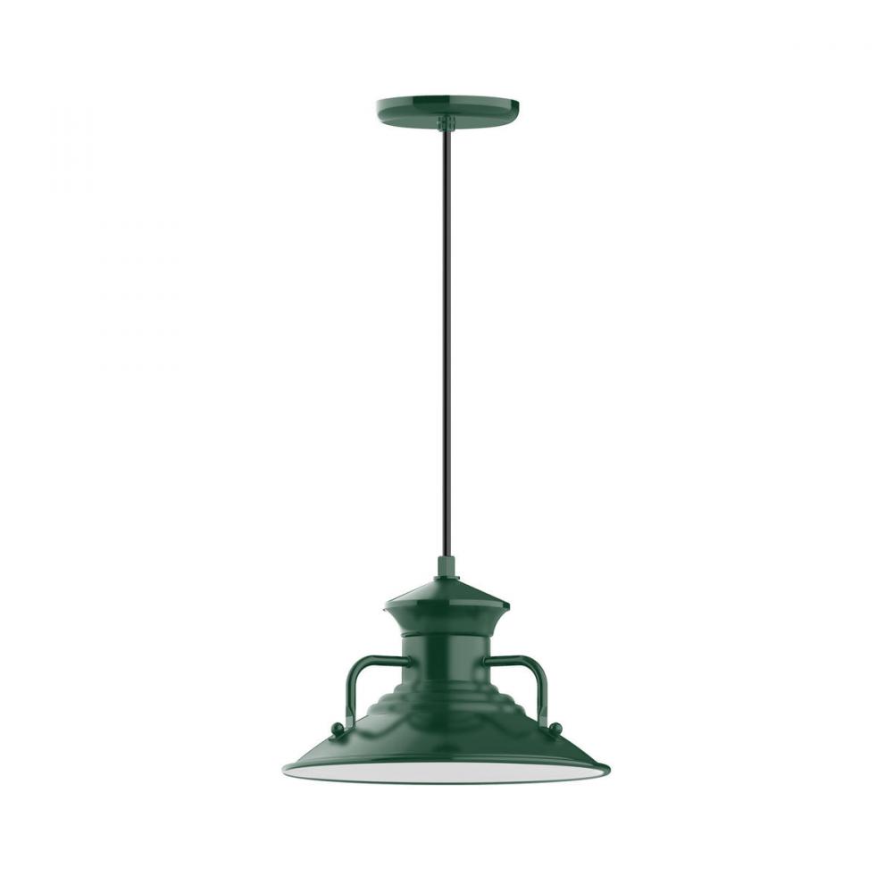 12" Homestead shade, pendant w/ polished copper fabric cord & canopy, Frosted Glass & cast guard