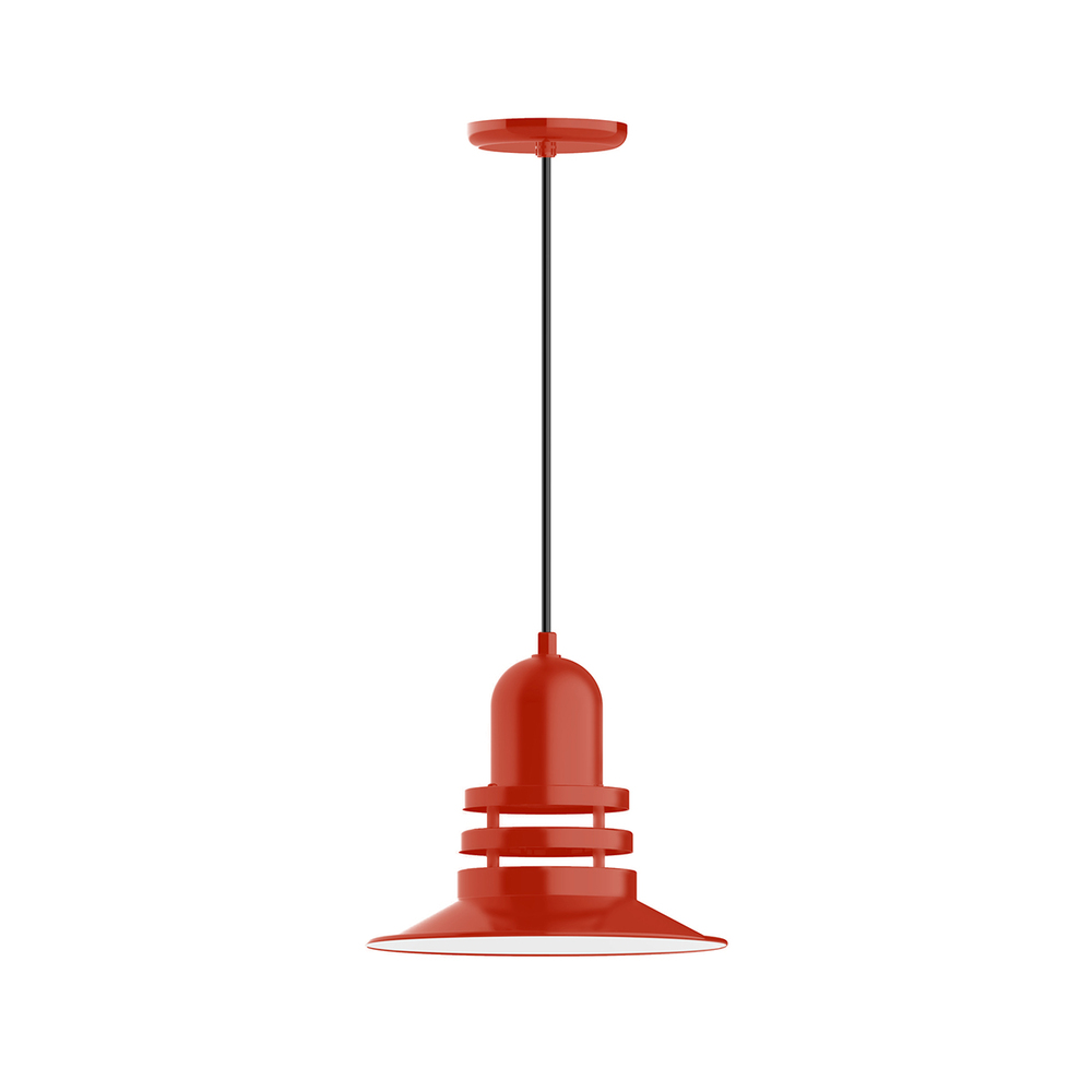 12" Atomic shade, pendant with white cord and canopy, Vermillion