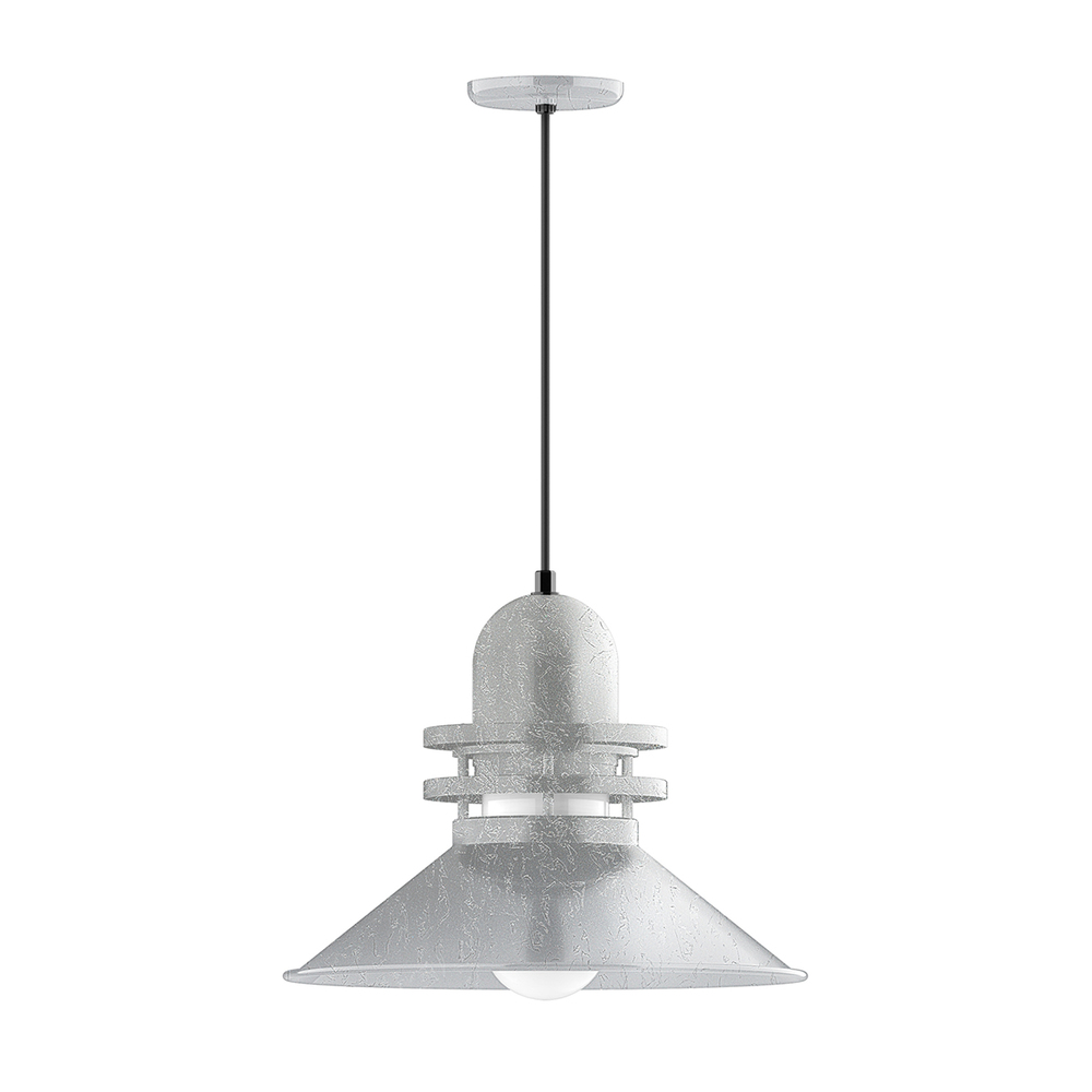 18" Atomic shade, pendant with white solid fabric cord and canopy, Painted Galvanized