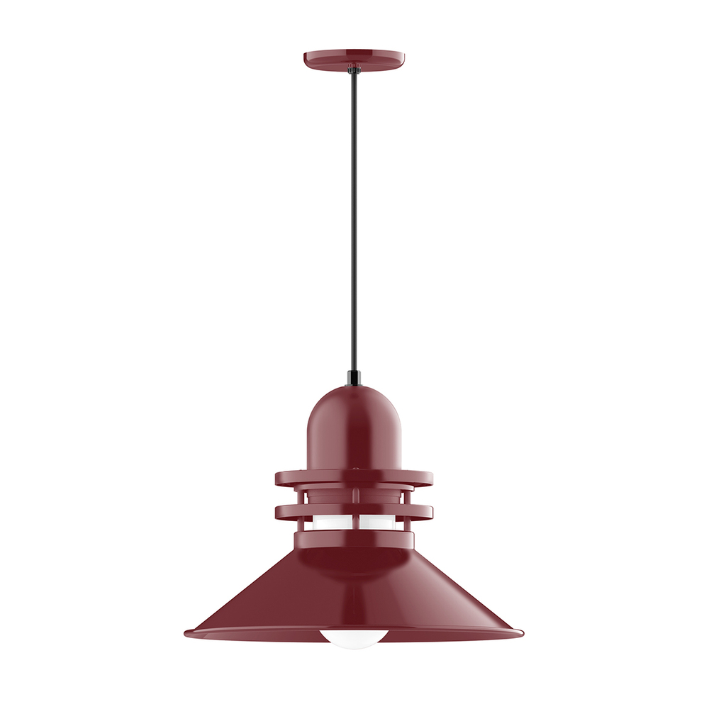 18" Atomic shade, pendant with red and white zig zag fabric cord and canopy, Barn Red