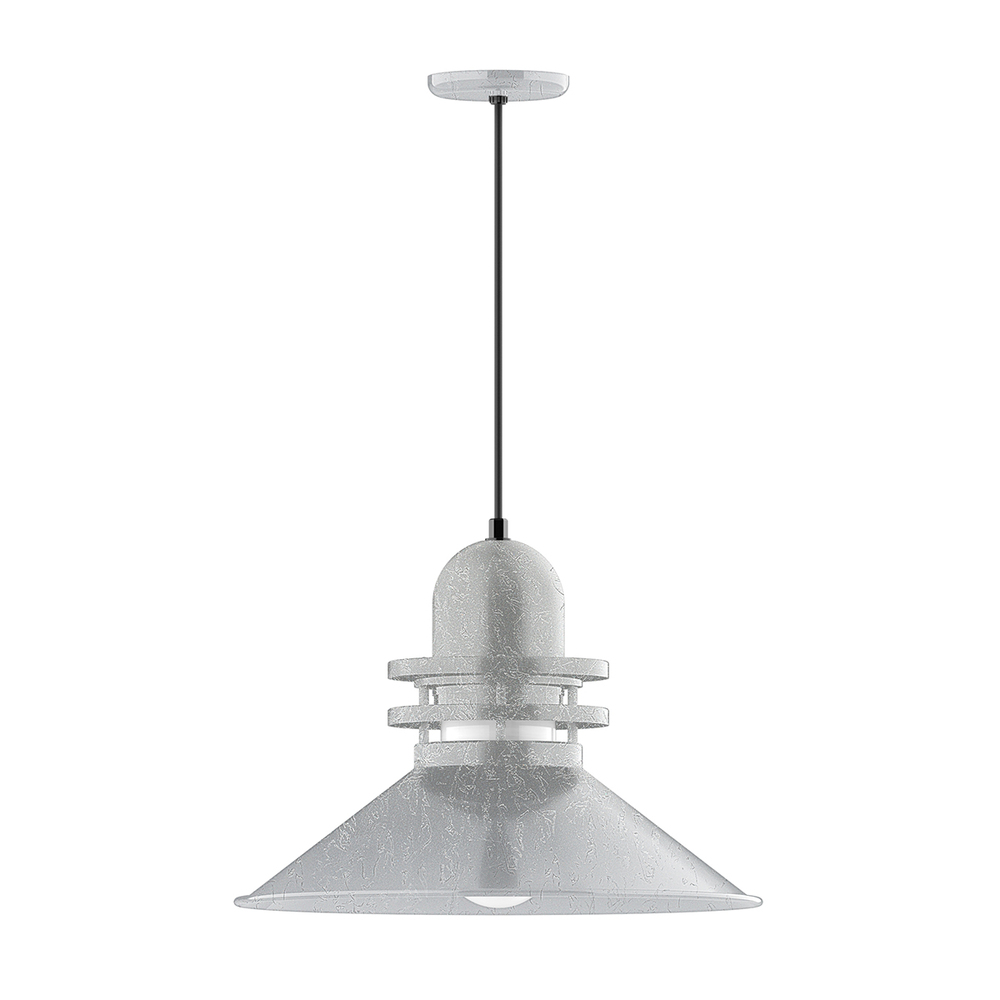 20" Atomic shade, pendant with black cord and canopy, Frosted Glass, Painted Galvanized