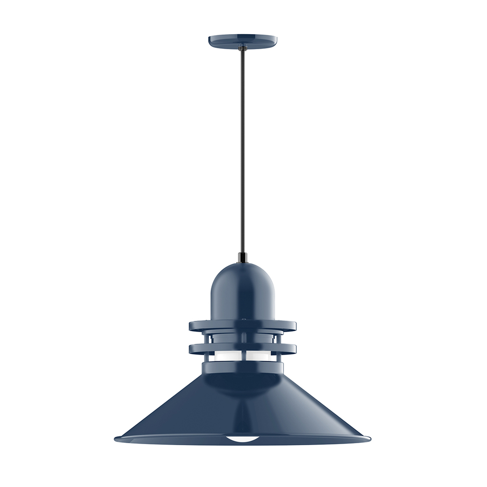 20" Atomic shade, pendant with black cord and canopy, Frosted Glass, Navy