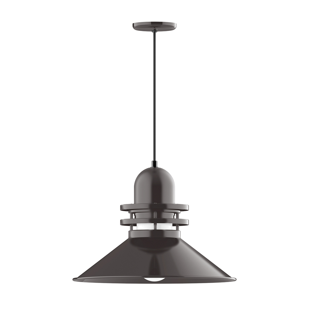 20" Atomic shade, pendant with black cord and canopy, Frosted Glass, Architectural Bronze