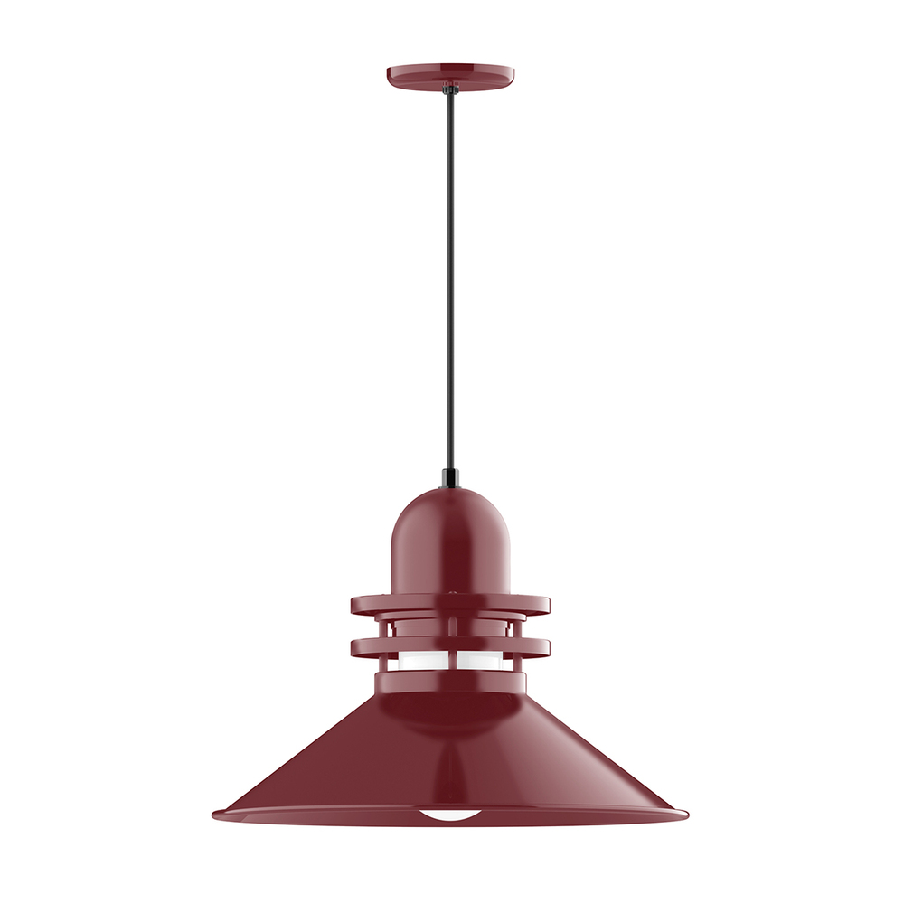 20" Atomic shade, pendant with black cord and canopy, Frosted Glass, Barn Red