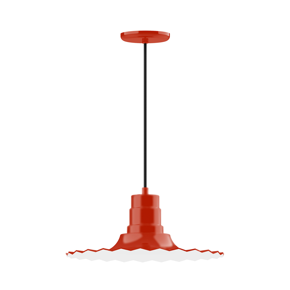 16" Radial shade, pendant with white cord and canopy, Vermillion