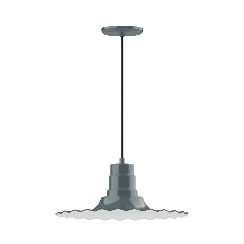 16" Radial shade, pendant w/ gray solid fabric cord & canopy, Frosted Glass & cast guard, Slate 