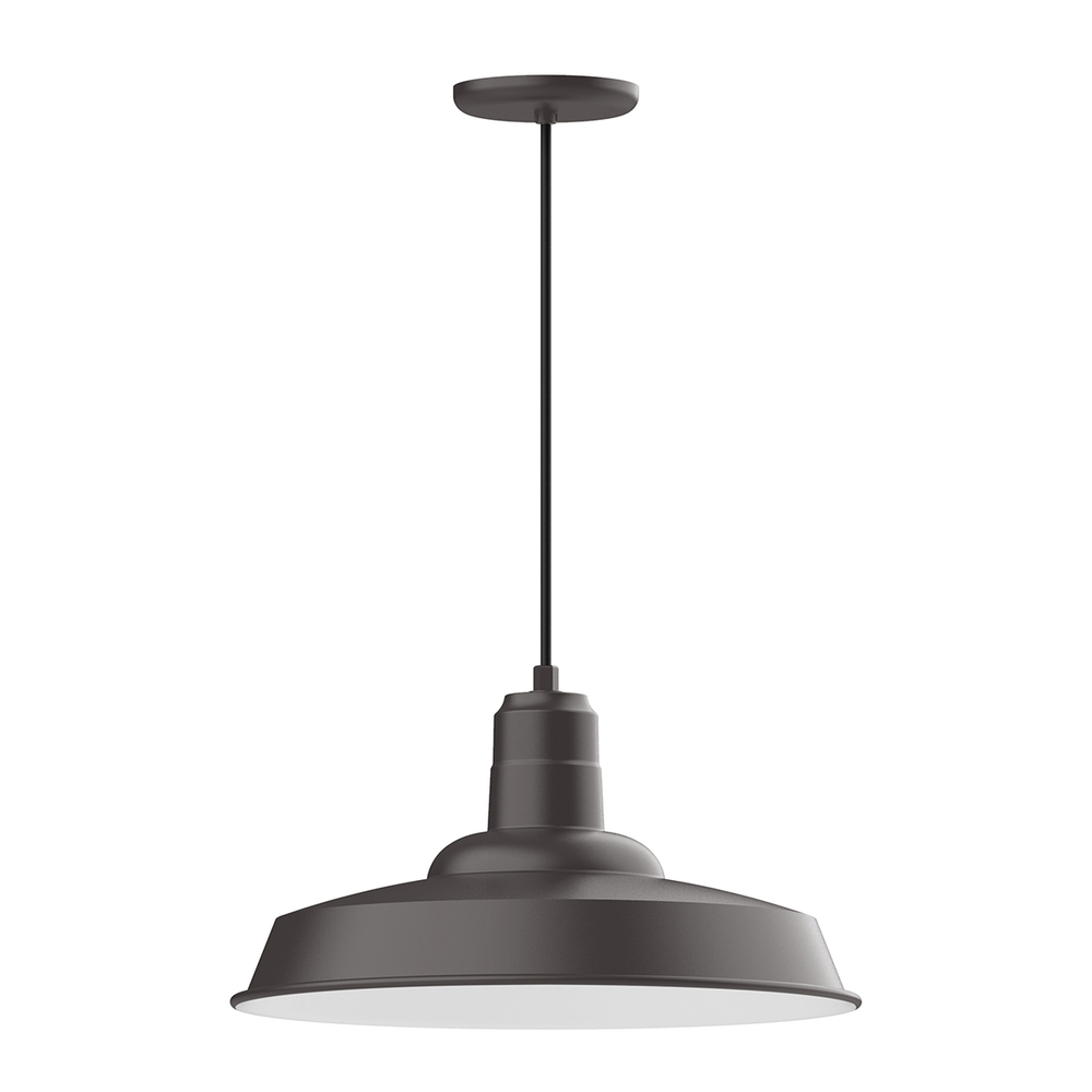 18" Warehouse shade, pendant with black cord and canopy, Bronze Matte