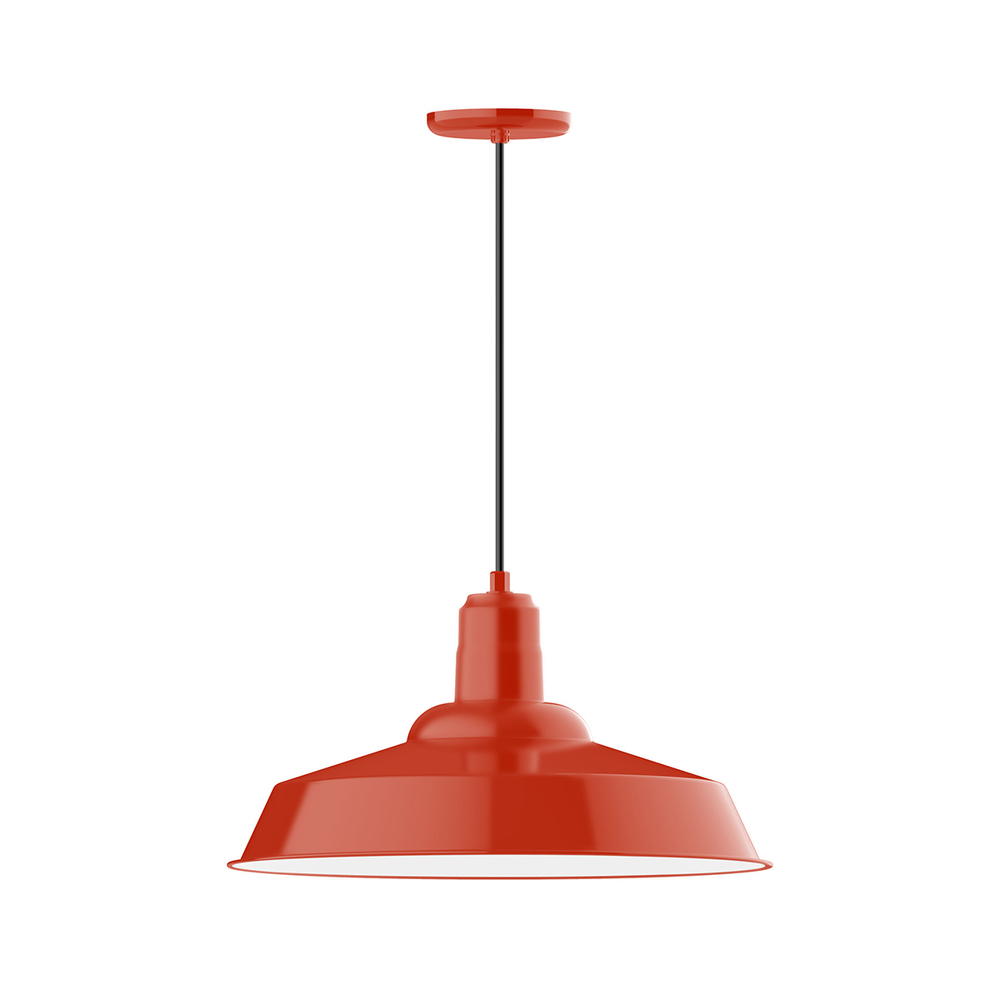 20" Warehouse shade, pendant with black cord and canopy, Vermillion