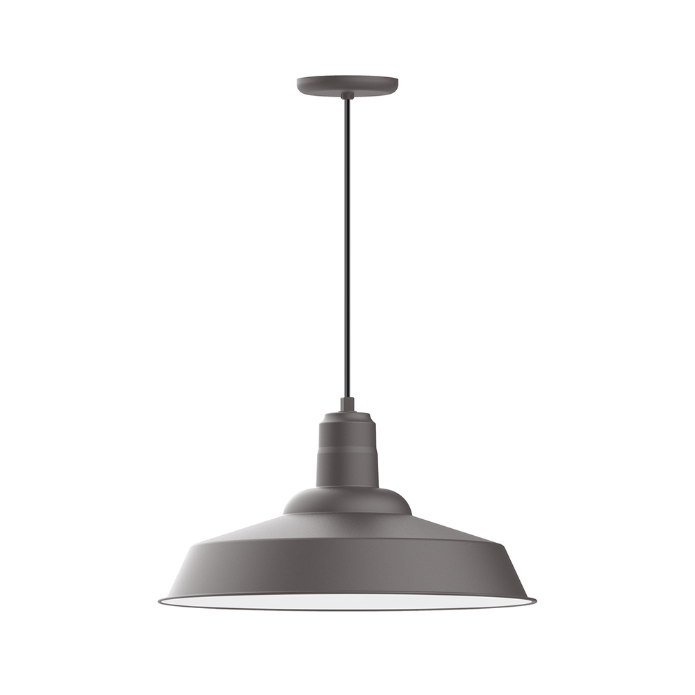 20" Warehouse shade, pendant with white cord and canopy, Bronze Matte