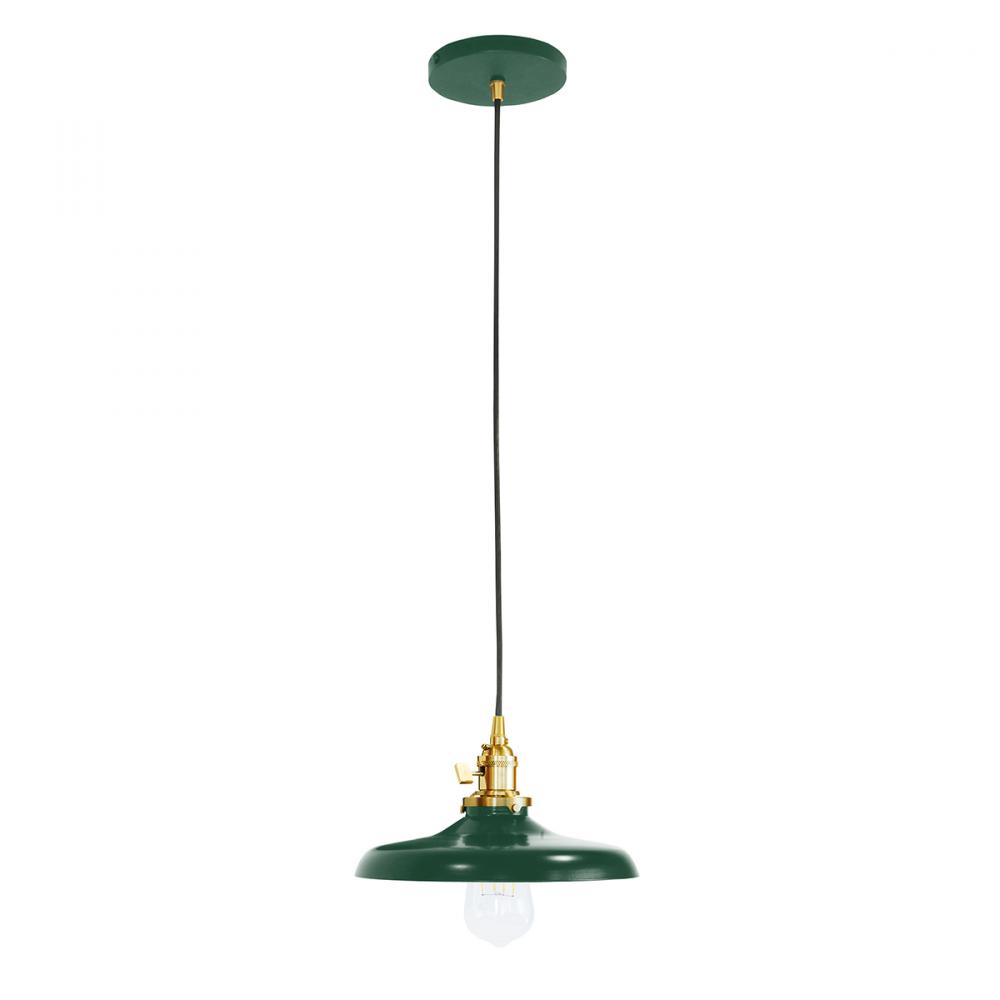 10" Uno Pendant, polished copper fabric cord with canopy, Forest Green with Brushed Brass Hardwa