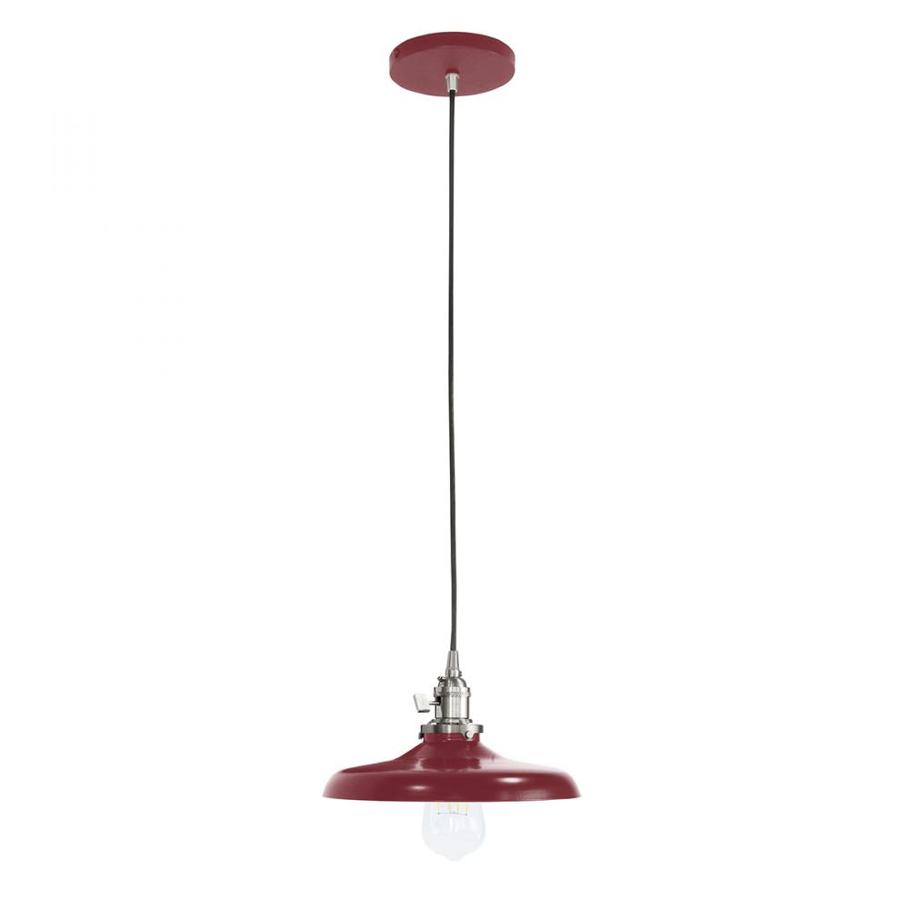 10" Uno Pendant, white cord with canopy, Barn Red with Brushed Nickel Hardware