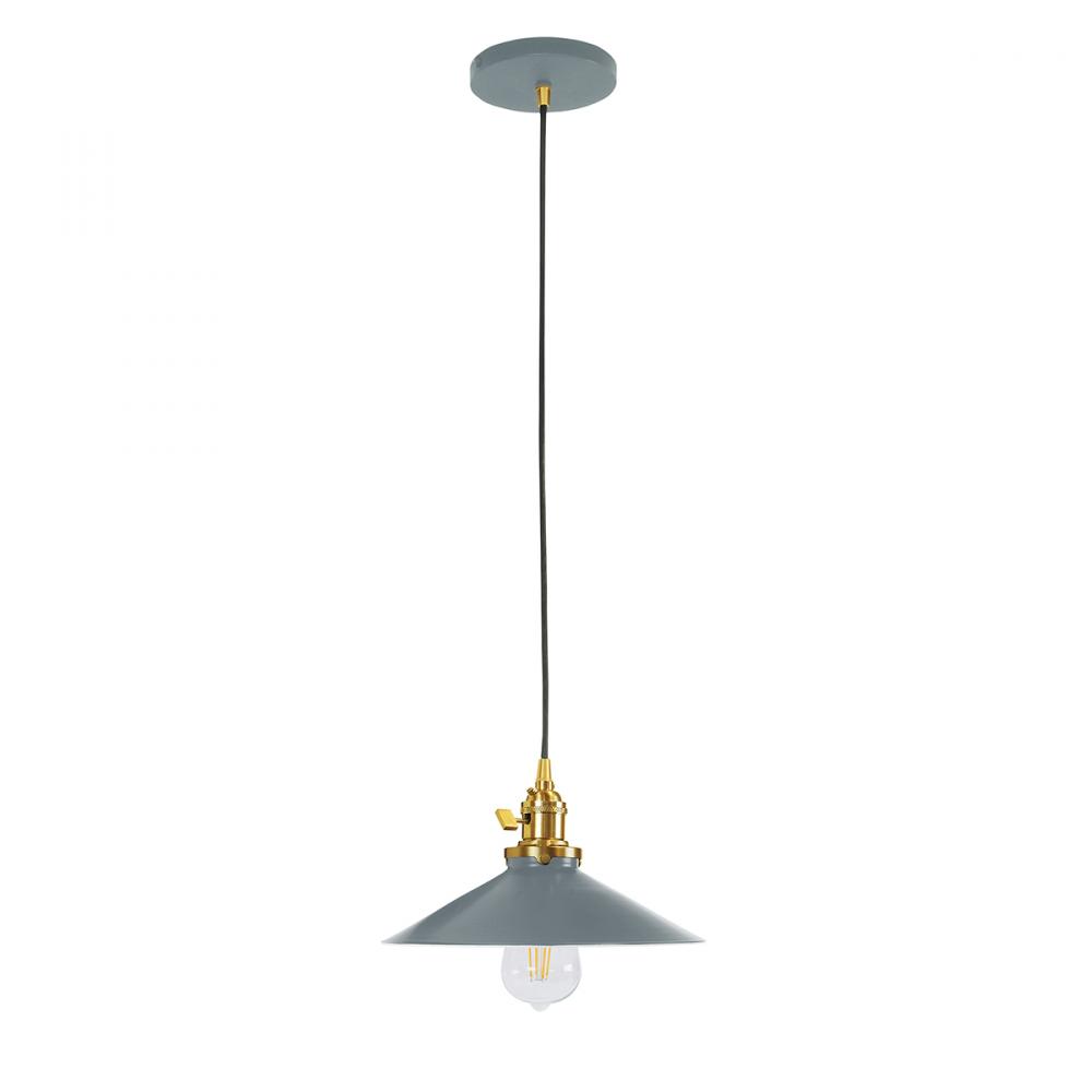 10" Uno Pendant, white cord with canopy, Slate Gray with Brushed Brass Hardware