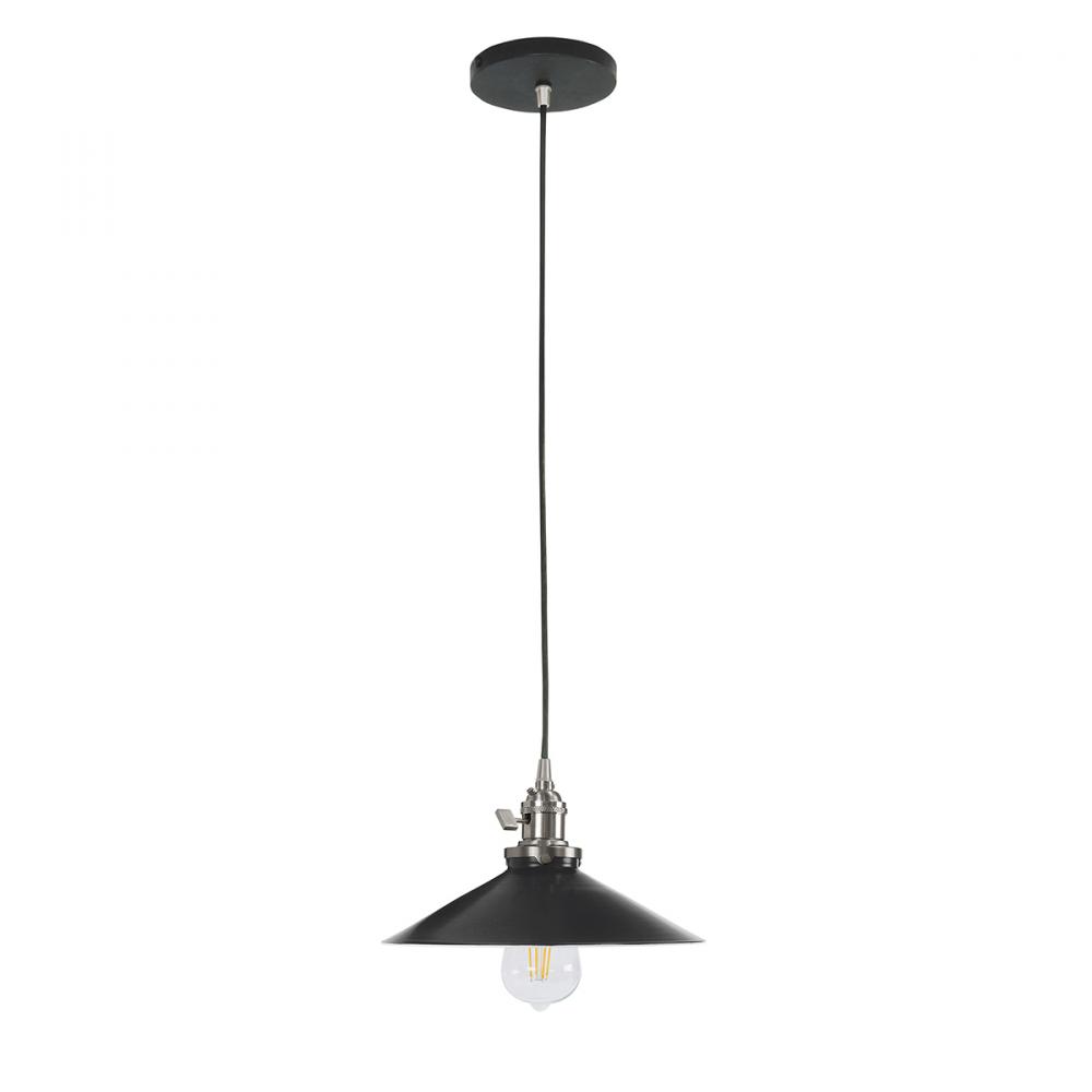 Uno 10" Pendant,  Black with Brushed Nickel hardware