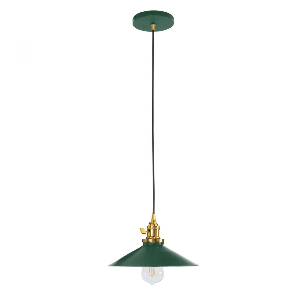 Uno 10" Pendant,  Forest Green with Brushed Brass hardware