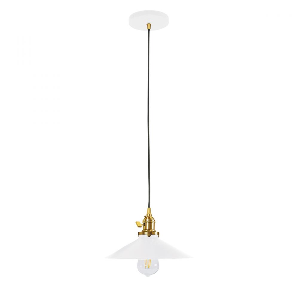 Uno 10" Pendant,  White with Brushed Brass hardware
