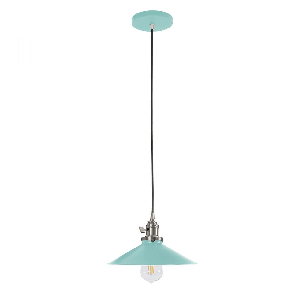 10" Uno Pendant, white cord with canopy, Sea Green with Brushed Nickel Hardware